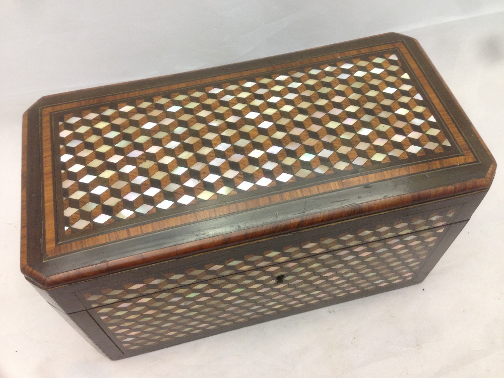 A 19th century French mother-of-pearl inlaid tea caddy Of canted rectangular form, - Image 6 of 9