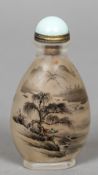 A large Chinese reverse painted glass snuff bottle Decorated with fishermen in a mountainous