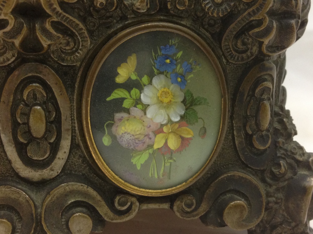 A 19th century painted miniature inset bronze casket The hinged lid inset with a floral miniature, - Image 10 of 16