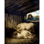 GEORGE MORLAND (1763-1804) British The Pig Sty Oil on canvas Signed 41.