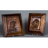 A pair of 19th century carved walnut plaques One depicting Jesus kneeling,