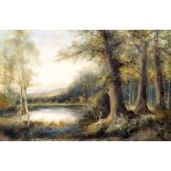 *AR FRANCIS E JAMIESON (1895-1950) British Woodland Lake Scene Oil on canvas Signed 74.9 x 49.