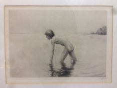 CONTINENTAL SCHOOL (20th century) Badendes Madchen Limited edition etching Signed in pencil to