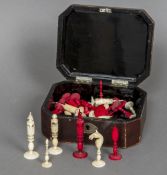 A 19th century Chinese Export ivory and stained ivory chess set Of finely turned and carved form.