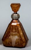 A Bohemian 800 standard silver mounted amber glass decanter and stopper The body engraved with a