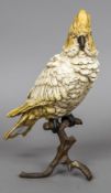 A cold painted bronze model of a cockatoo Naturalistically modelled, perched, stamped Geschutzt,