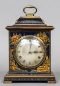 An early 20th century chinoiserie lacquered mantel clock The stepped domed top with brass loop