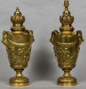 A pair of 19th century gilt bronze table lamps Each formed as an antiquity vase,