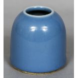 A Chinese porcelain beehive brush pot With allover blue glaze,