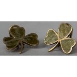 A pair of 9 ct gold hardstone set clip earrings Worked as three leaf clovers. 2 cm wide.