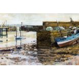 *AR KEN HOWARD (born 1932) British Low Tide Newlyn Watercolour Signed and dated,