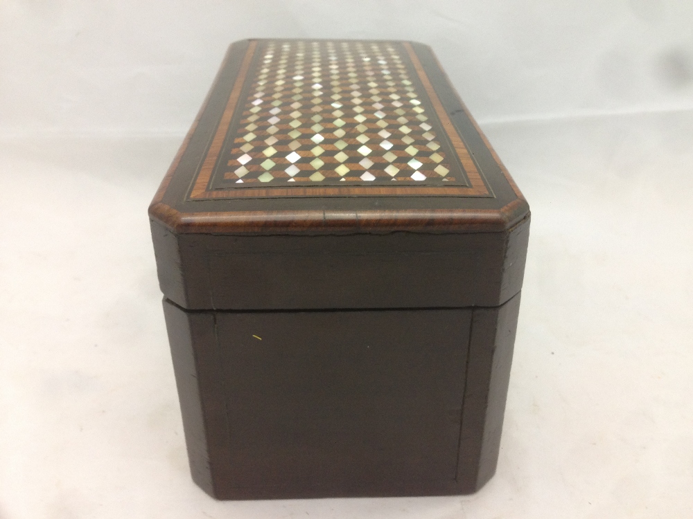 A 19th century French mother-of-pearl inlaid tea caddy Of canted rectangular form, - Image 3 of 9