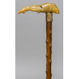 A Victorian horn handle, possibly rhino horn, walking cane The handle carved as an elephant.