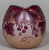 An early 20th century Legras cameo glass vase Of squat pinched ovoid form,