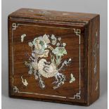 A late 19th century Chinese mother-of-pearl inlaid box, possibly hongmu wood 10.5 cm wide.