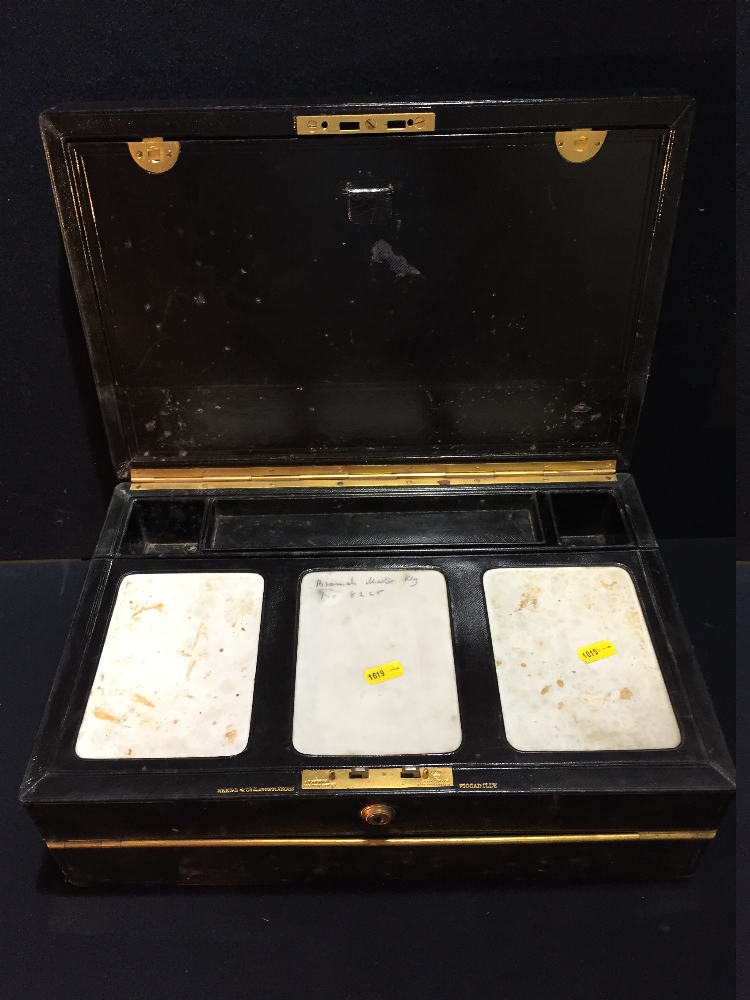 A Victorian leather stationery box by Needs & Co. - Image 12 of 15