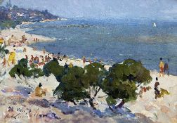 V KOTOVIJ (20th century) Russian Beach Scene at Urzuf Oil on board Signed and dated 76 33 x 23 cm,