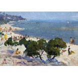 V KOTOVIJ (20th century) Russian Beach Scene at Urzuf Oil on board Signed and dated 76 33 x 23 cm,