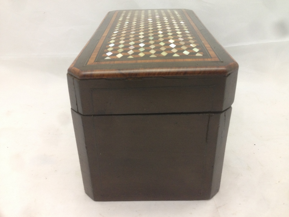 A 19th century French mother-of-pearl inlaid tea caddy Of canted rectangular form, - Image 5 of 9