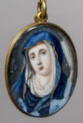 A miniature portrait on ivory Depicting the Madonna, signed Downes 1766,