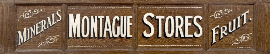 A large Victorian wooden framed toleware shop sign Of panel form inscribed MINERALS,