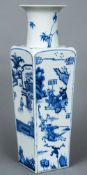 A Chinese blue and white porcelain vase Of square section, decorated with warring figures,