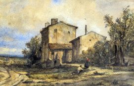 PIERRE THUILLIER (1799-1858) French Maison de Campagne en Auverge Watercolour Signed 26 x 17 cm,