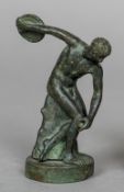 After the Antique A Grand Tour model of the Discobolus of Myron Patinated bronze;