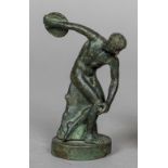 After the Antique A Grand Tour model of the Discobolus of Myron Patinated bronze;