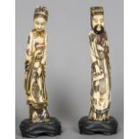 A pair of late 19th/early 20th century carved ivory figures One a bearded gentleman,