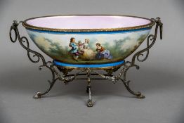 A Sevres style gilt metal mounted porcelain centre bowl Decorated with figures in a continuous