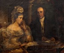 ENGLISH SCHOOL (19th century) Lady and Her Lawyer Oil on canvas Old label to verso inscribed Fredk.