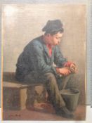 JOSEPH DIXON CLARK (1849-1944) British Peeling Fruit Oil on canvas laid on board Signed 21 x 29 cm,