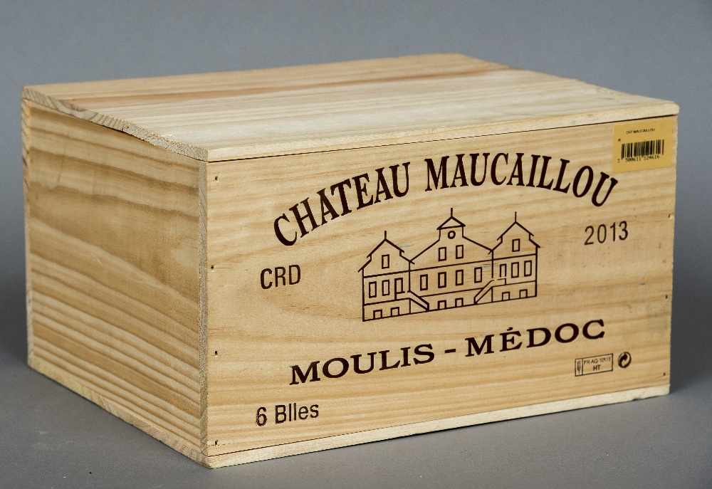 Chateau Maucaillou Moulis-Medoc, 2013 Six bottles in old wooden case.