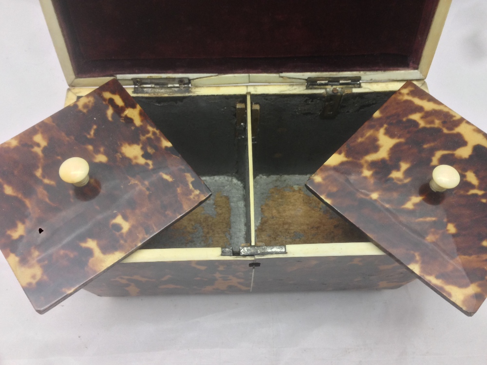 A 19th century tortoiseshell tea caddy The domed hinged rectangular top including two lidded - Image 7 of 8