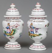 Two ceramic drug jars, possibly Strasbourg Decorated in the chinoiserie manner,