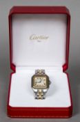 A boxed Cartier gentleman's wristwatch The dial of square section form with Roman numerals and