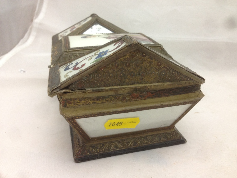 A Regency decalcomania decorated casket The shaped hinged lid with floral and mirror inset panels - Image 3 of 13