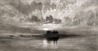 THOMAS LINDSAY (1793-1861) British Sunset Watercolour en grisaille Dated 1834,