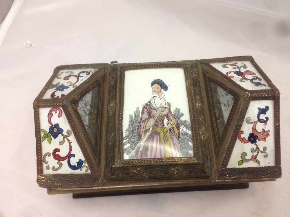 A Regency decalcomania decorated casket The shaped hinged lid with floral and mirror inset panels - Image 6 of 13