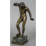 After the Antique The Uffizi Faun Bronze, standing on a marble plinth base 32.