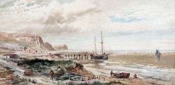 LEOPOLD RIVERS (1850-1905) British The Yorkshire Coast Near Whtiby Watercolour Signed 34.5 x 17.