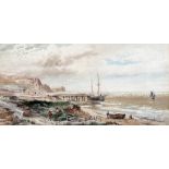 LEOPOLD RIVERS (1850-1905) British The Yorkshire Coast Near Whtiby Watercolour Signed 34.5 x 17.