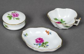 A Meissen porcelain pickle dish Painted with roses,