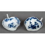 Two 18th century Worcester blue and white pickle dishes Each with trefoil moulded pad feet and