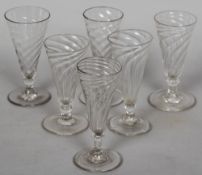 A matched set of six wrythen moulded ale glasses The tallest 13 cm high.