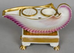 A 19th century unmarked porcelain desk stand,