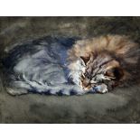 W A (19th/20th century) Sleeping Tabby Watercolour Signed with initials 28.