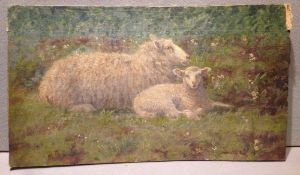 JOSEPH DIXON CLARK (1849-1944) British Sheep and Lamb Resting Oil on canvas laid on board Signed 35.