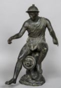 After the Antique A patinated bronze fountain formed as a classical male figure Seated above the